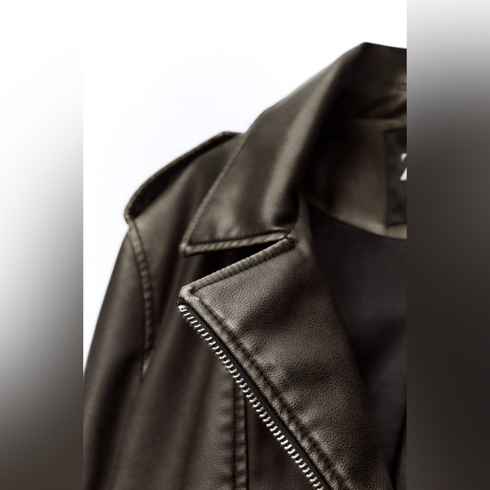 Zara FAUX LEATHER BIKER JACKET. Gray/Beige. Size XS. New with Tags. - Picture 9 of 12